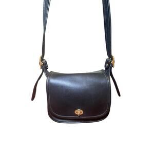 Vintage Coach Legacy Small Flap Black Leather Crossbody Bag Brass Hardwear